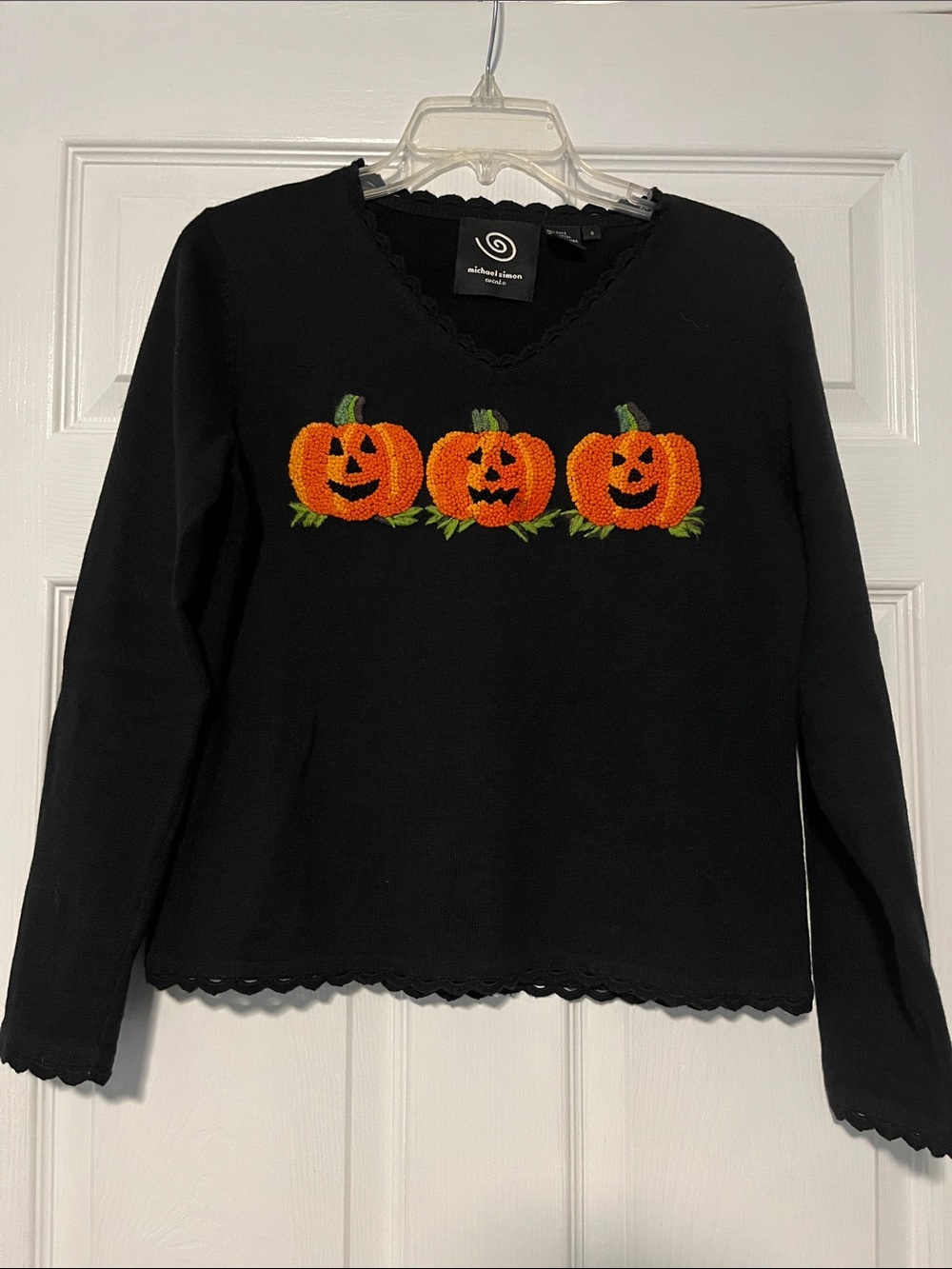 Michael Simon Black Women’s Long-Sleeve Pumpkin Embroidered Sweater